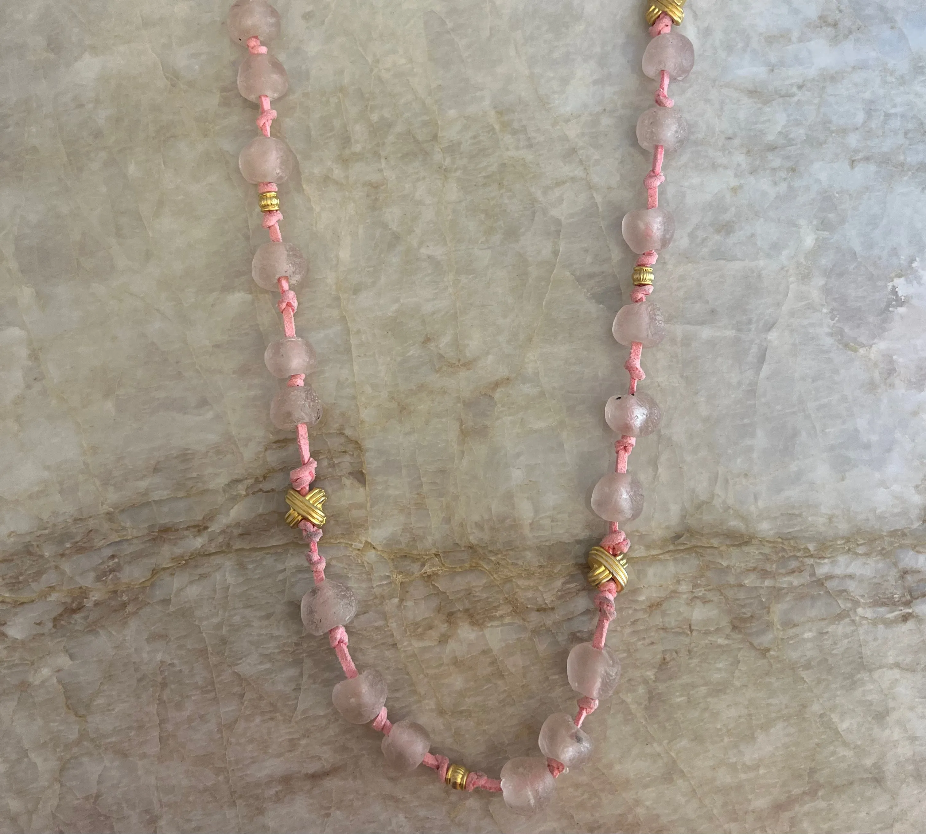 Leather Knotted Recycled Glass Necklace