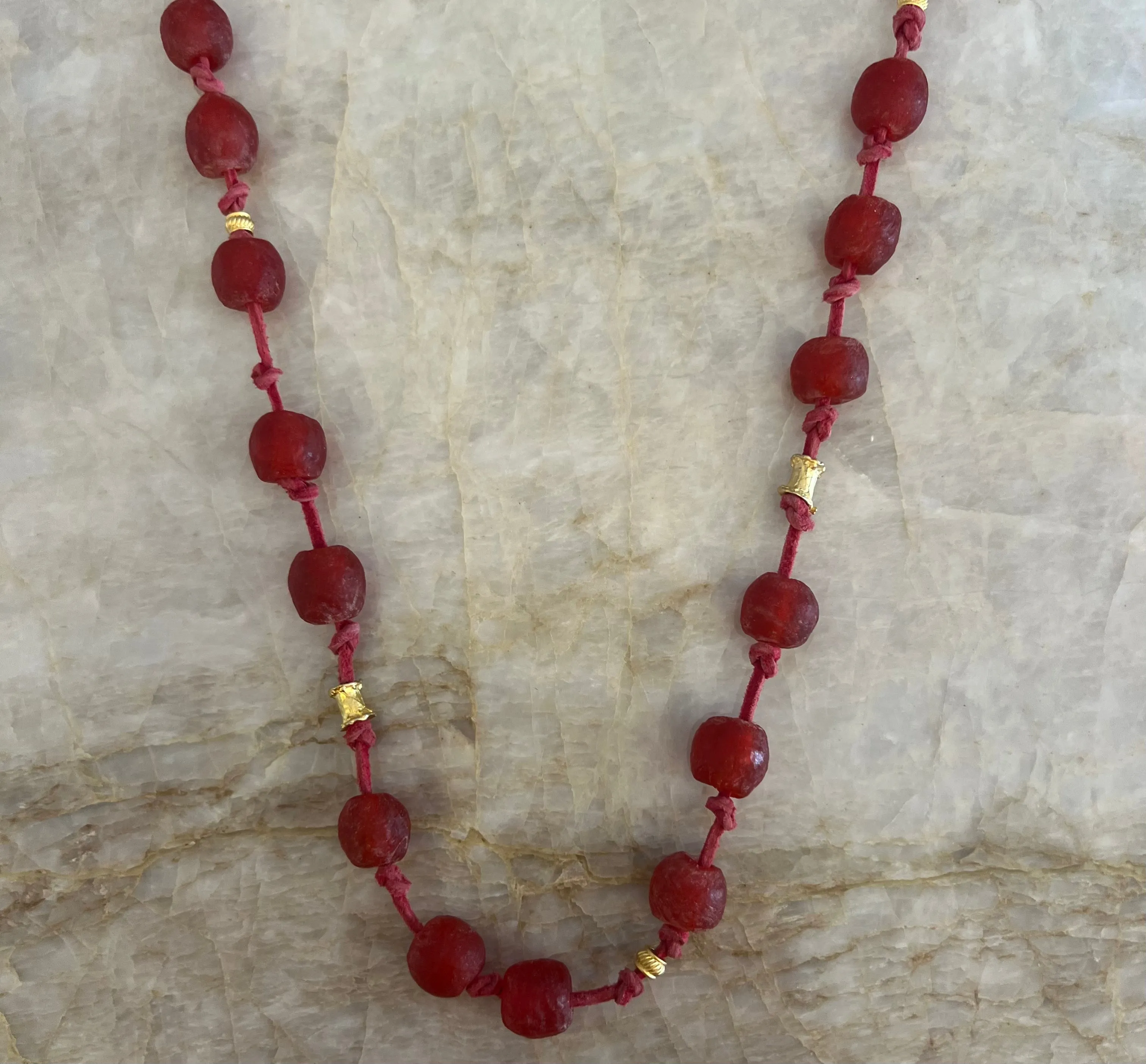 Leather Knotted Recycled Glass Necklace