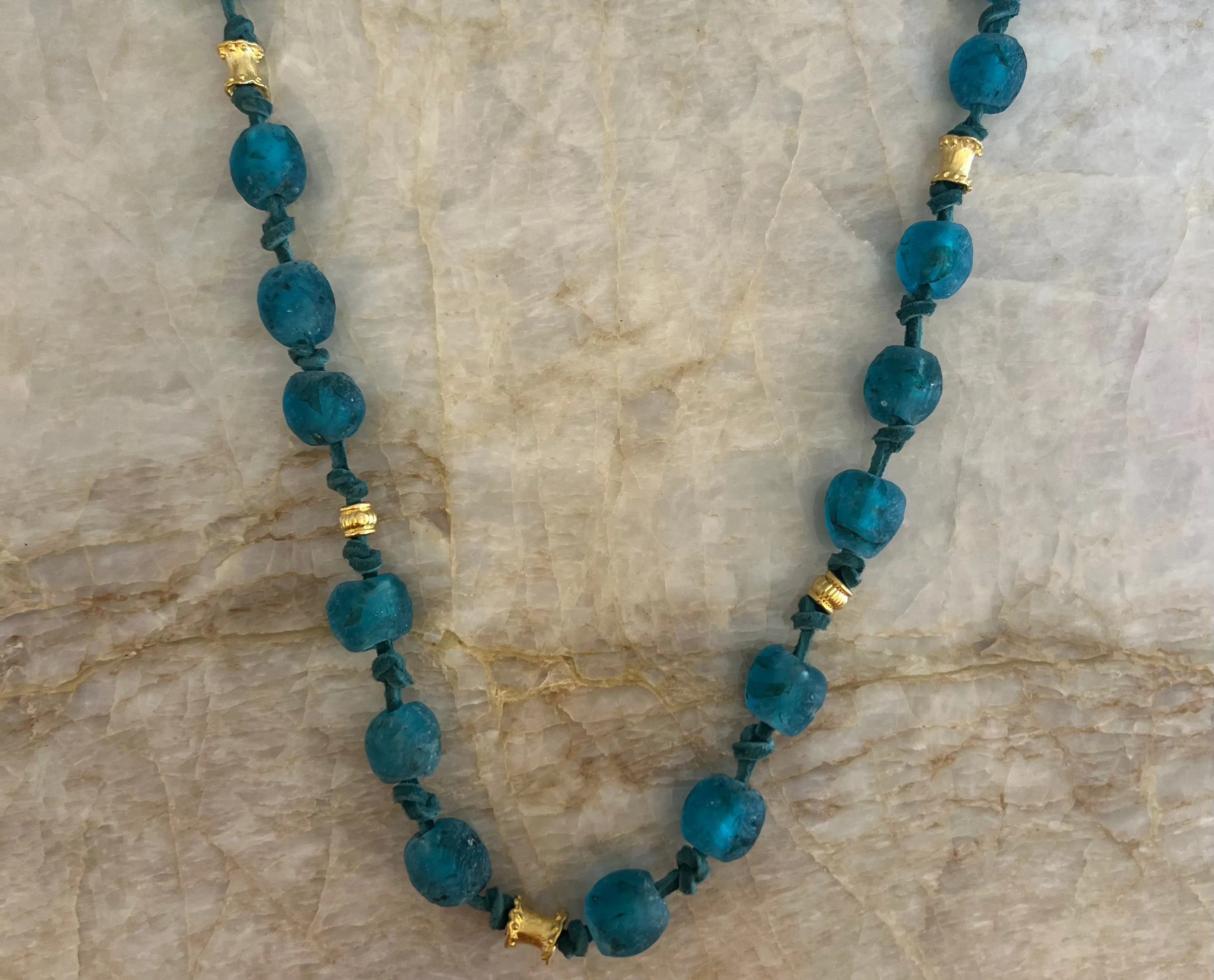 Leather Knotted Recycled Glass Necklace