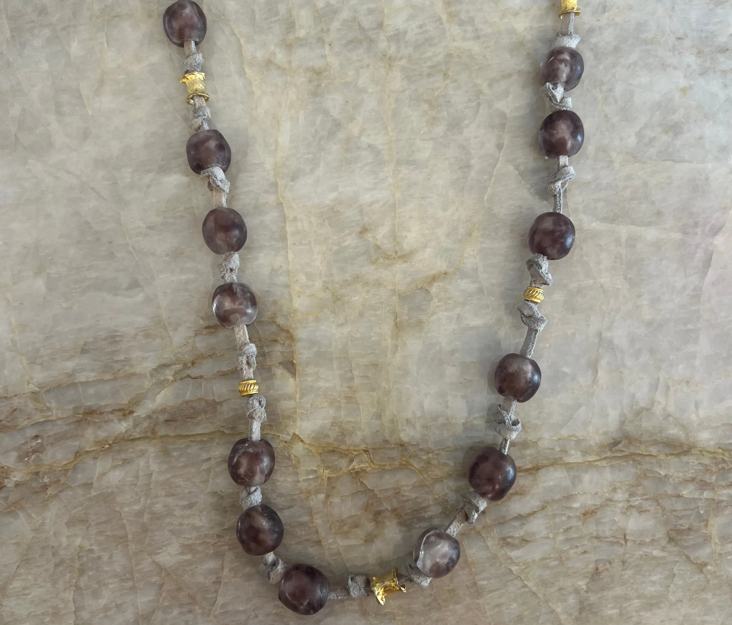 Leather Knotted Recycled Glass Necklace