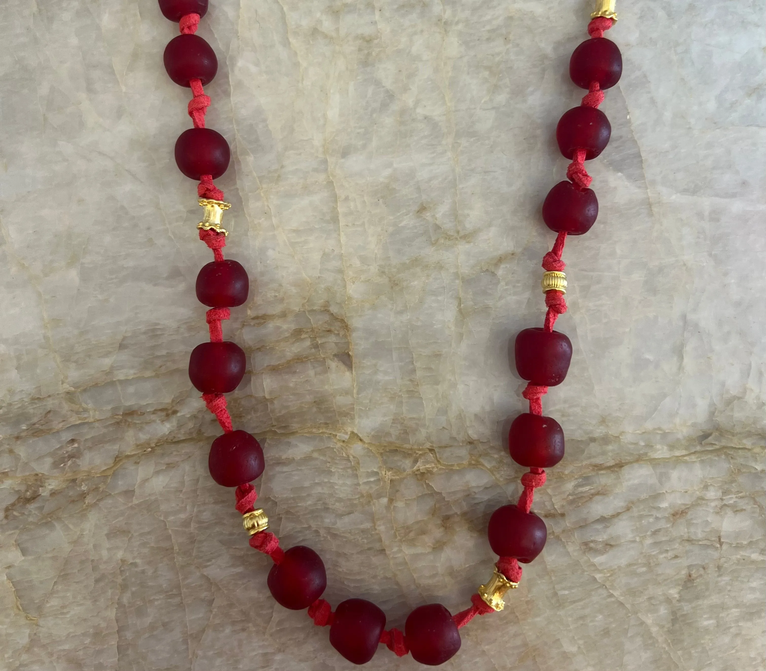 Leather Knotted Recycled Glass Necklace