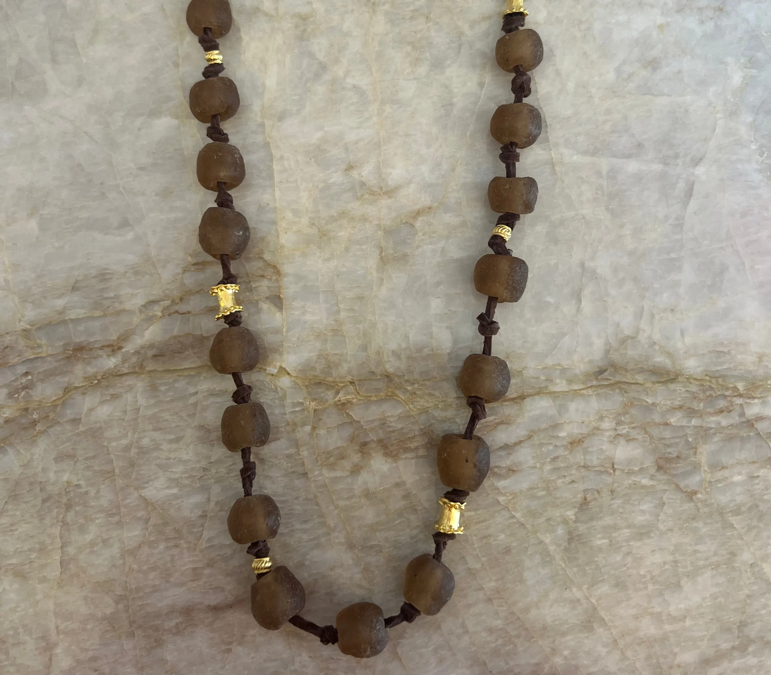 Leather Knotted Recycled Glass Necklace