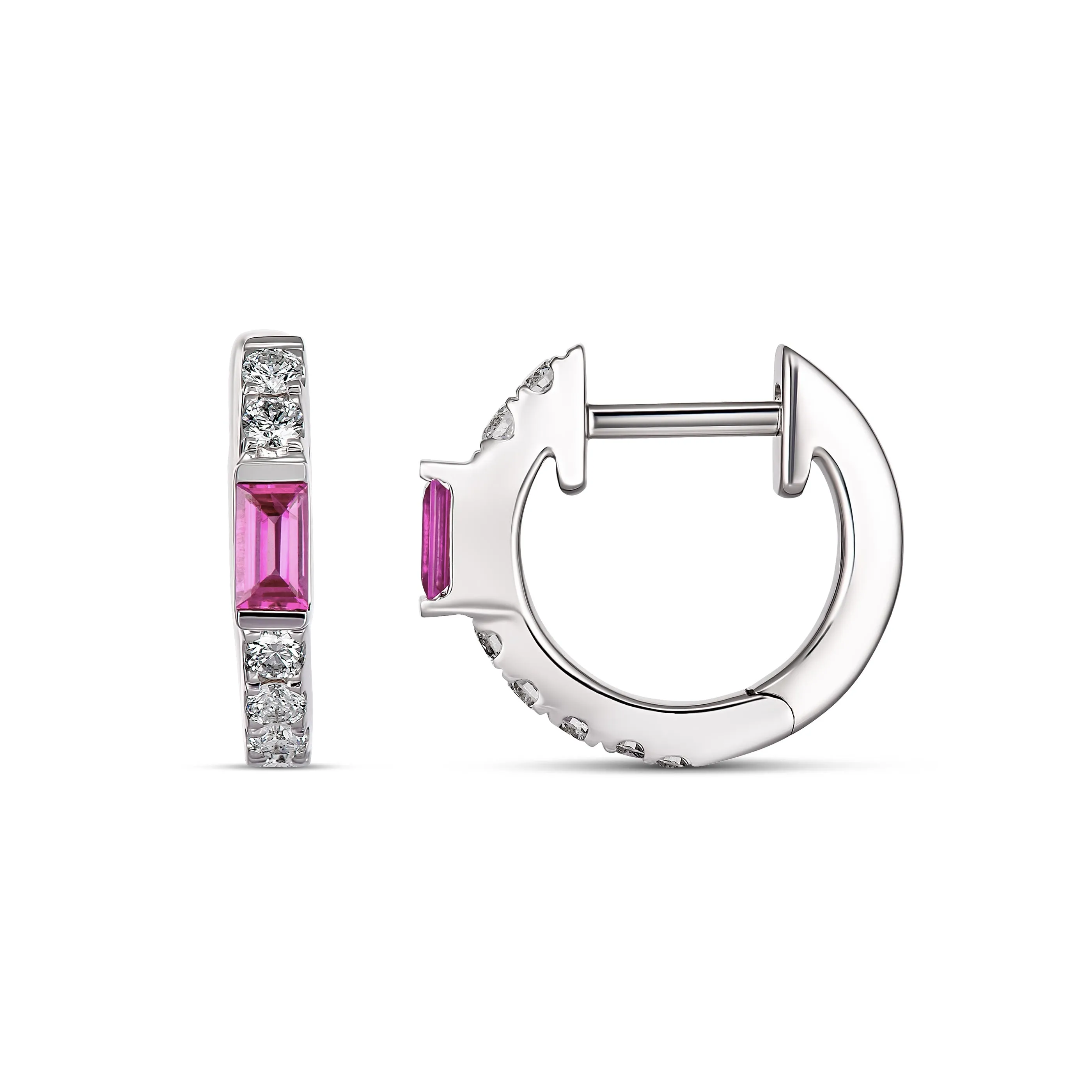 Lighthouse® Ruby Diamond Huggies | 18K White Gold