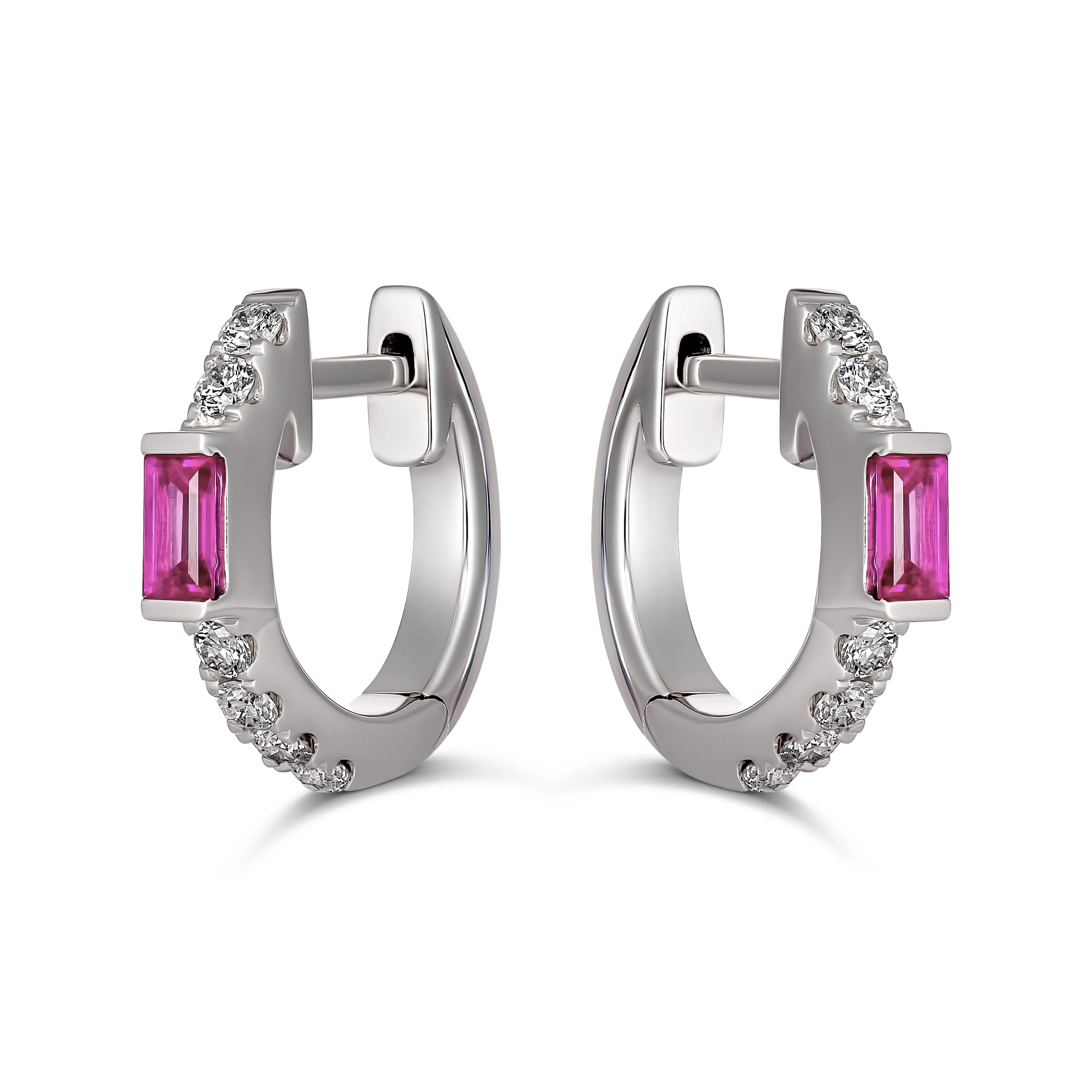 Lighthouse® Ruby Diamond Huggies | 18K White Gold