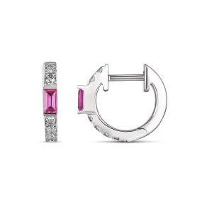 Lighthouse® Ruby Diamond Huggies | 18K White Gold