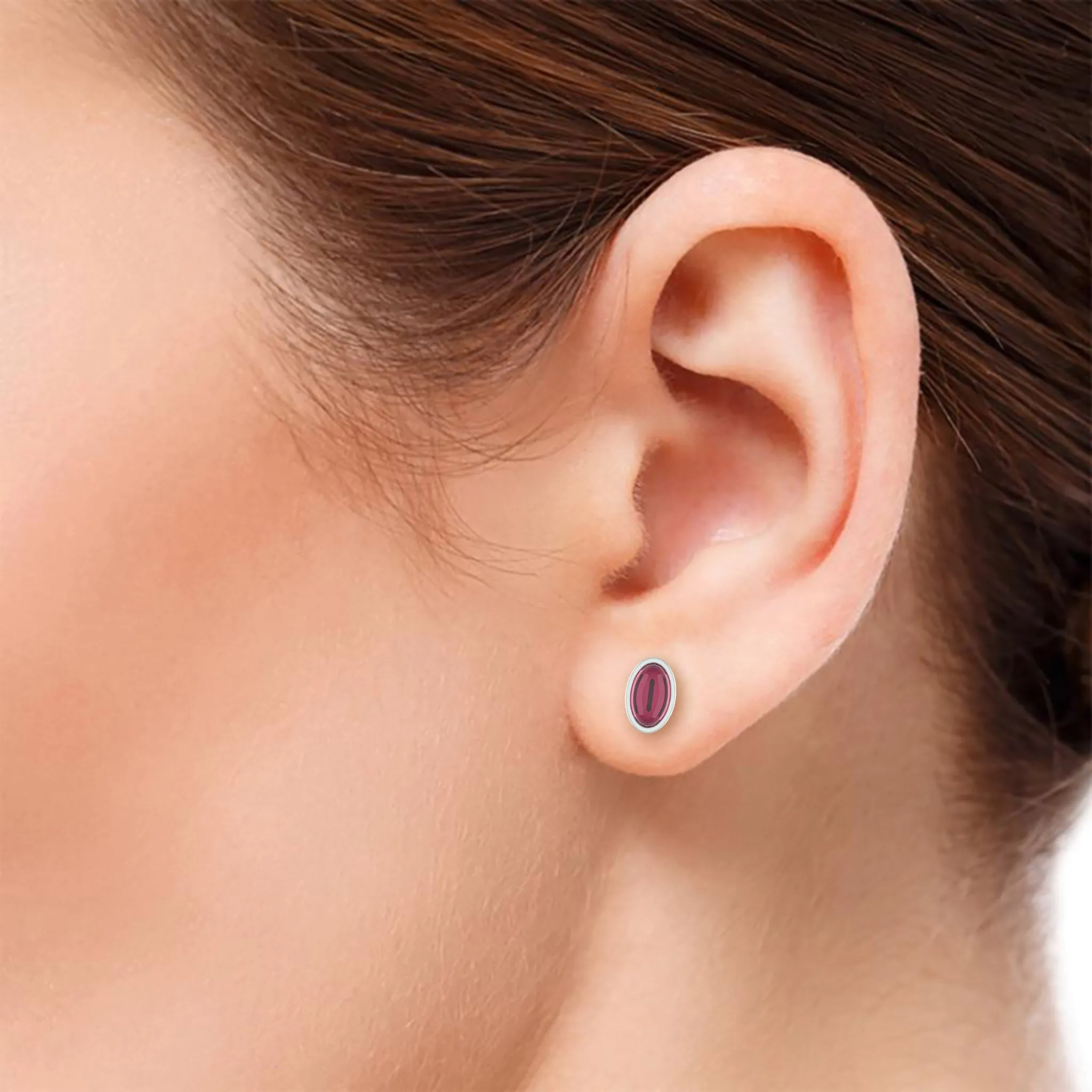 Lili Gemstones Bezel Ear Studs - Red Oval 2022-165