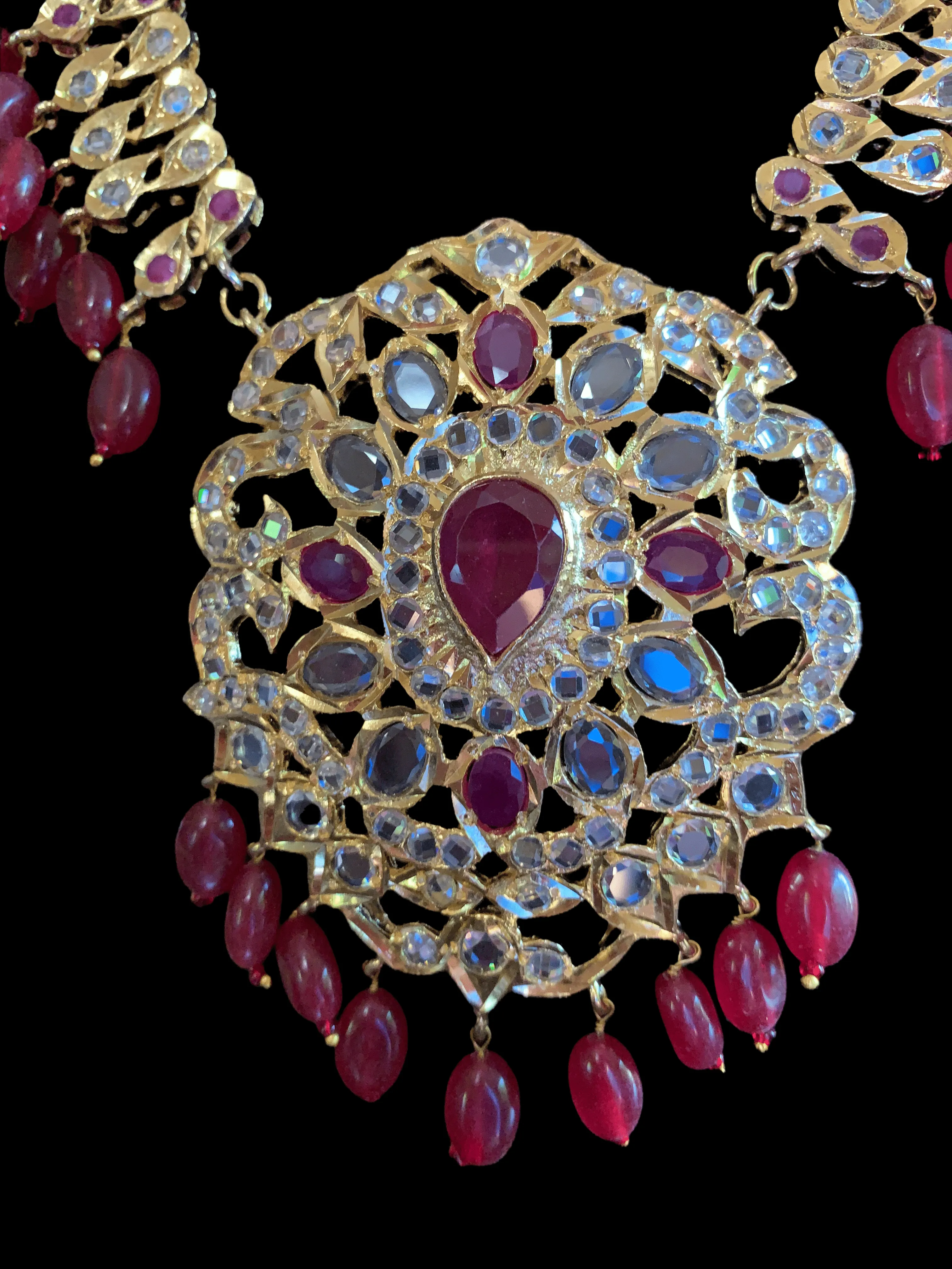 LN79 Rumaisa Pathani rani haar with earrings ( SHIPS IN 4 WEEKS )