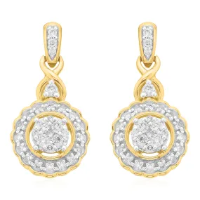 London 9ct Yellow Gold with Round Brilliant Cut 1/2 CARAT tw Diamond Drop Earrings