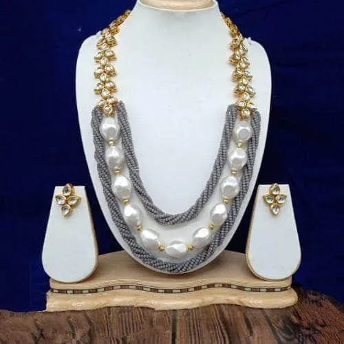 Long Twist Big Pearl Necklace And Earring Set