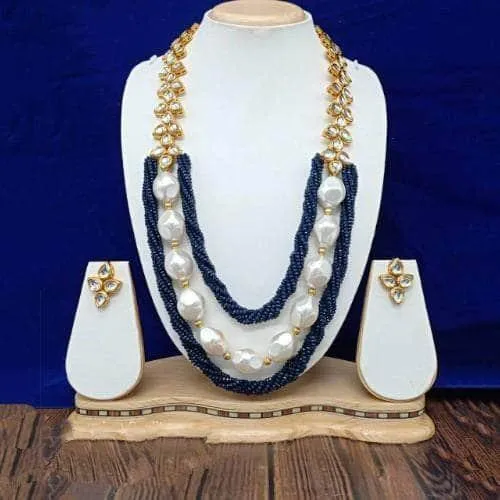 Long Twist Big Pearl Necklace And Earring Set
