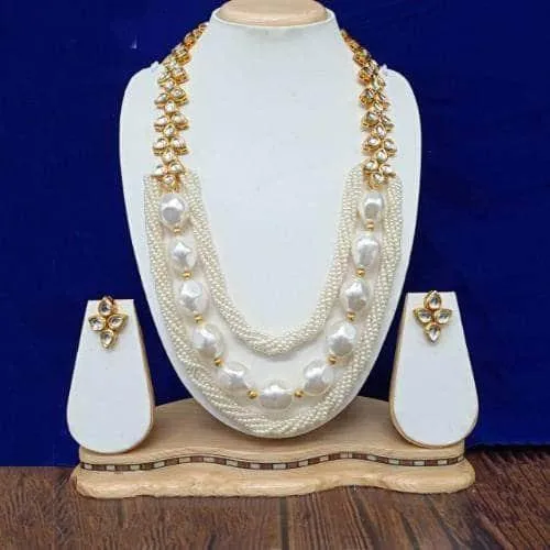 Long Twist Big Pearl Necklace And Earring Set
