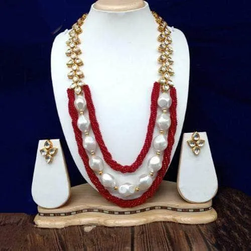 Long Twist Big Pearl Necklace And Earring Set