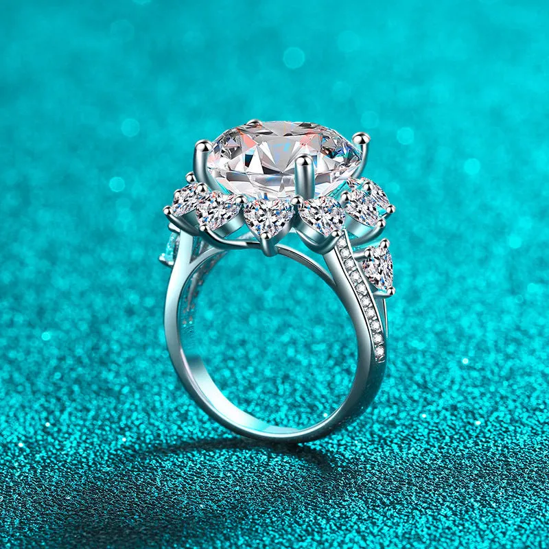 Luxury Mossanite Sun Flower Ring S925 Sterling Silver Plated PT950 Wedding Ring Jewelry
