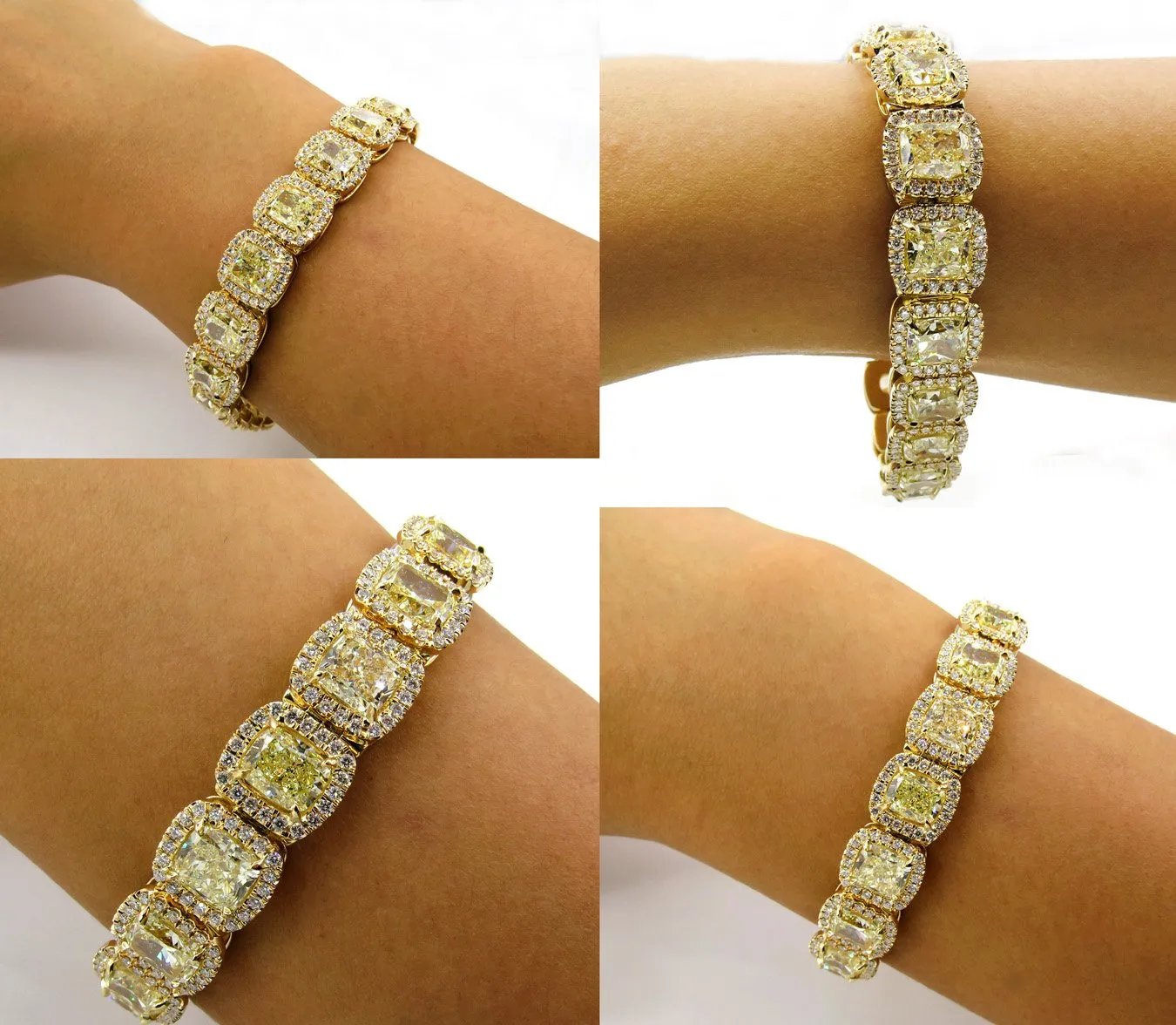 Magnificent 27.28ct Natural Fancy Yellow Radiant Cut Tennis Line Bracelet 18k YG