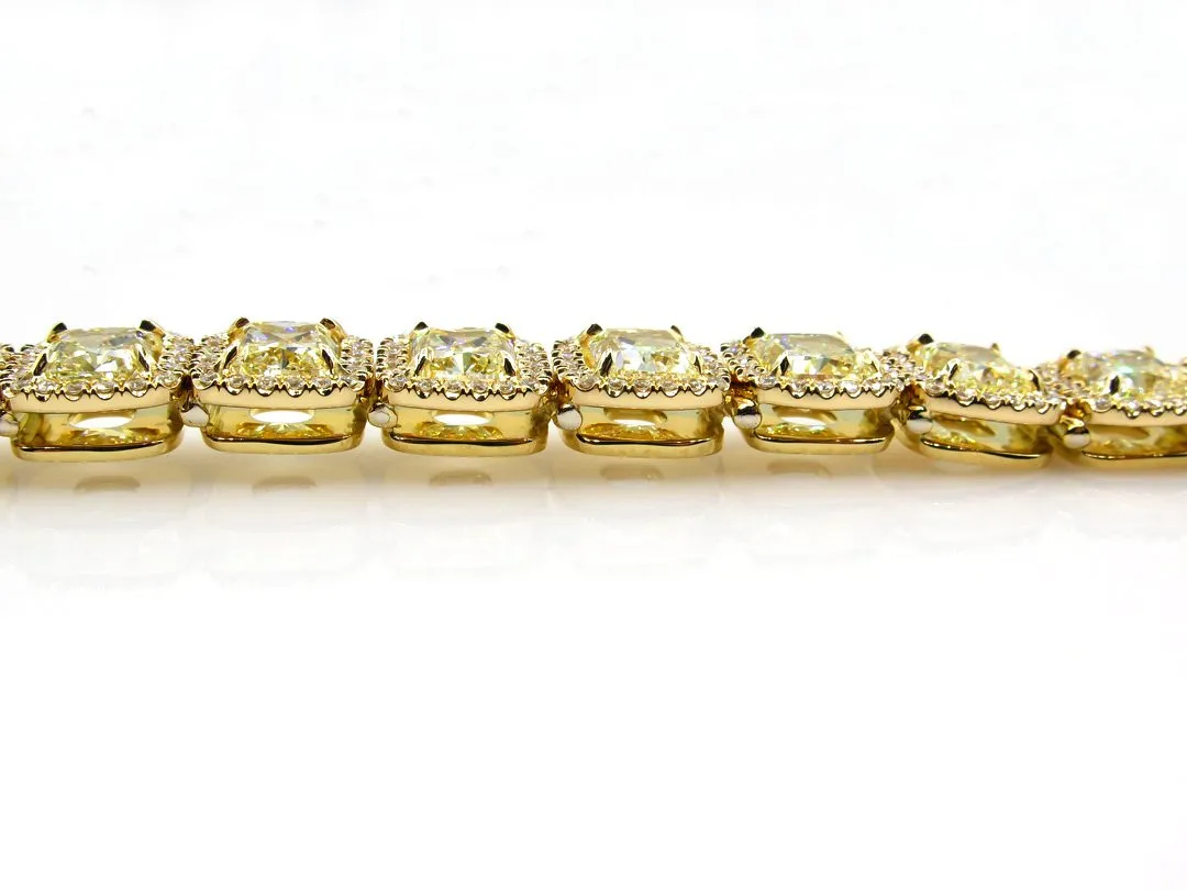 Magnificent 27.28ct Natural Fancy Yellow Radiant Cut Tennis Line Bracelet 18k YG