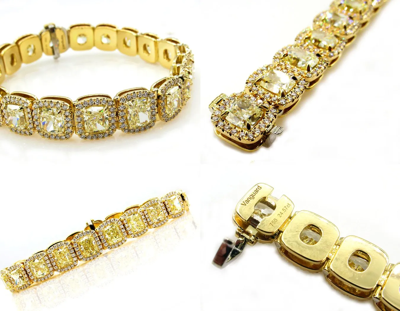 Magnificent 27.28ct Natural Fancy Yellow Radiant Cut Tennis Line Bracelet 18k YG