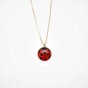 Maki-e Urushi Lacquer Pendant Necklace - White South Sea Pearl Shell / Ladybug / Red -, Traditional Japanese Urushi Lacquer Jewelry