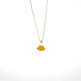 Maki-e Urushi Lacquer Pendant Necklace - White South Sea Pearl Shell / Mt. Fuji / Yellow -, Traditional Japanese Urushi Lacquer Jewelry