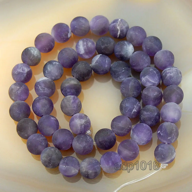 Matte Natural Amethyst Gemstone Round Loose Beads on a 15.5" Strand