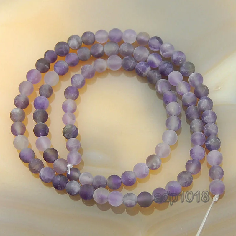 Matte Natural Amethyst Gemstone Round Loose Beads on a 15.5" Strand