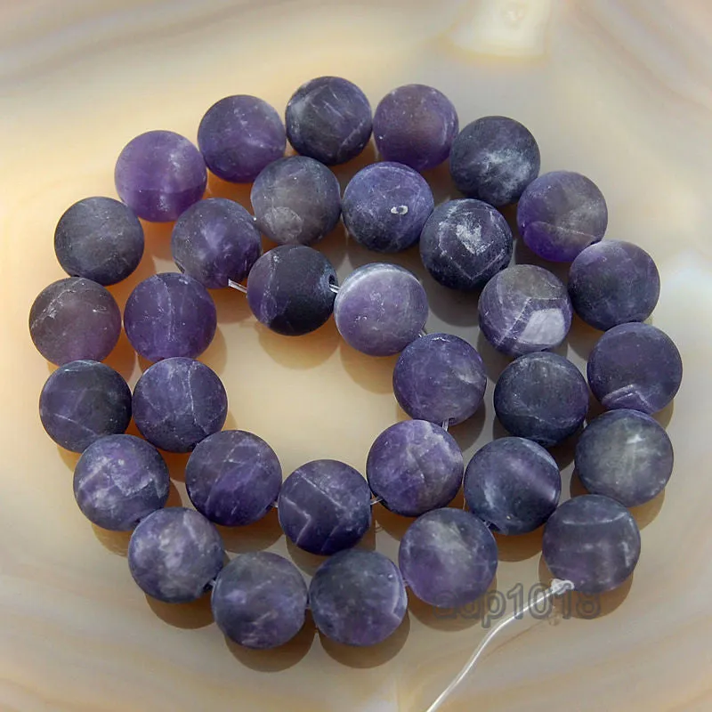 Matte Natural Amethyst Gemstone Round Loose Beads on a 15.5" Strand