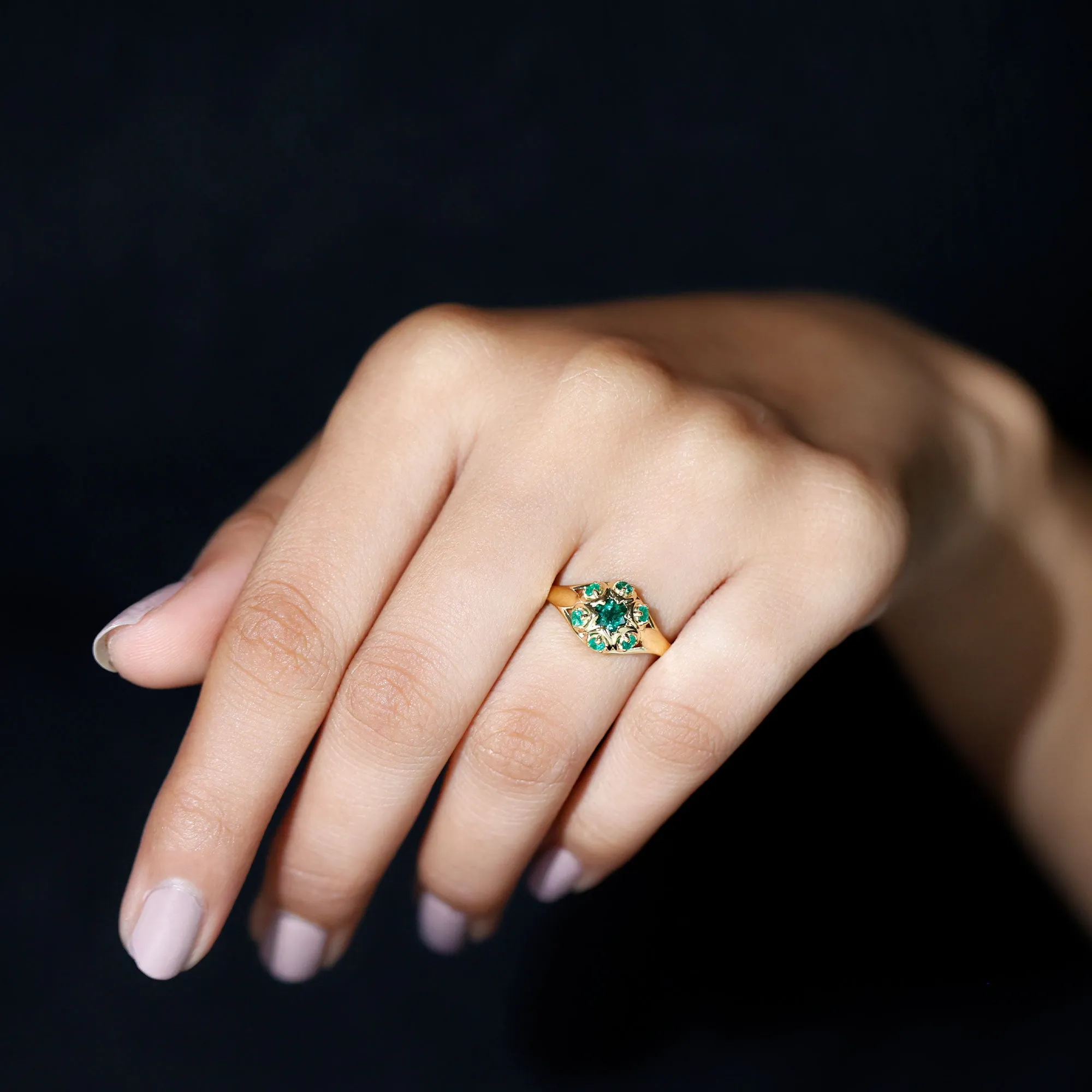 May Birthstone 1/2 CT Emerald Vintage Inspired Ring