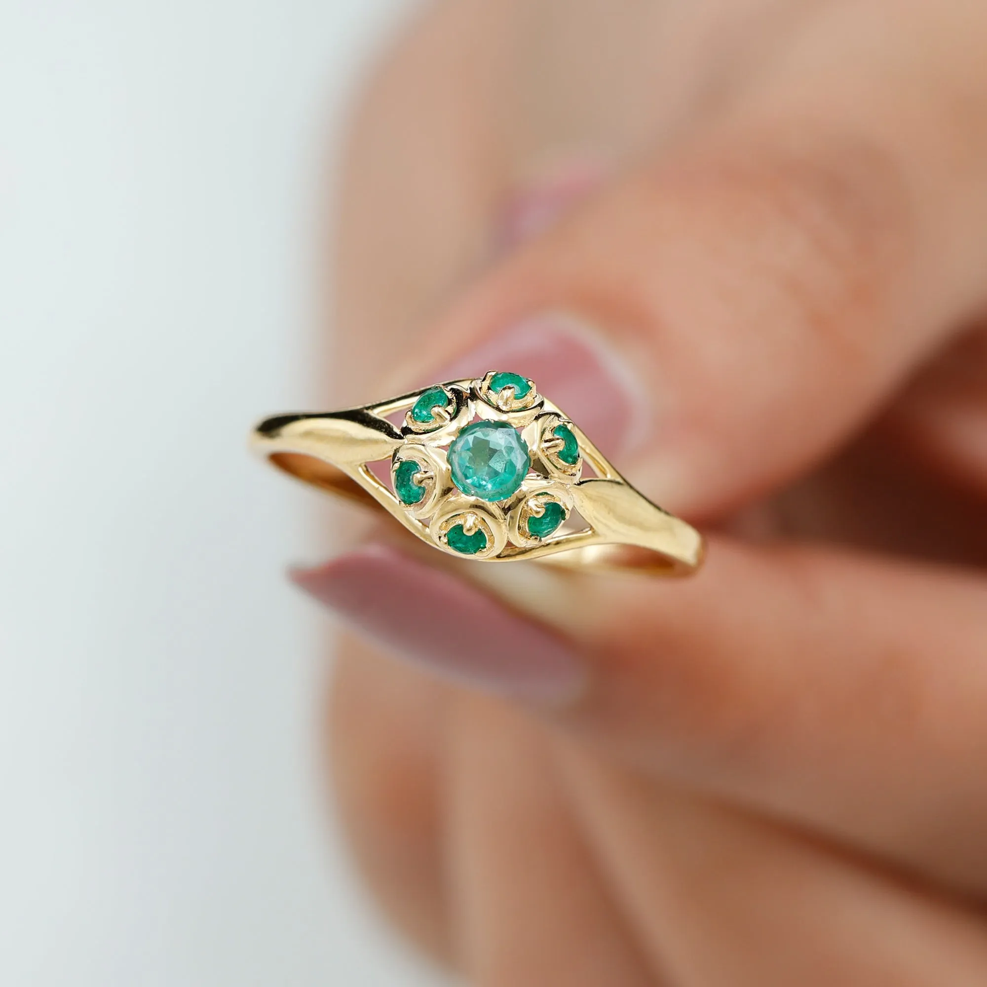 May Birthstone 1/2 CT Emerald Vintage Inspired Ring