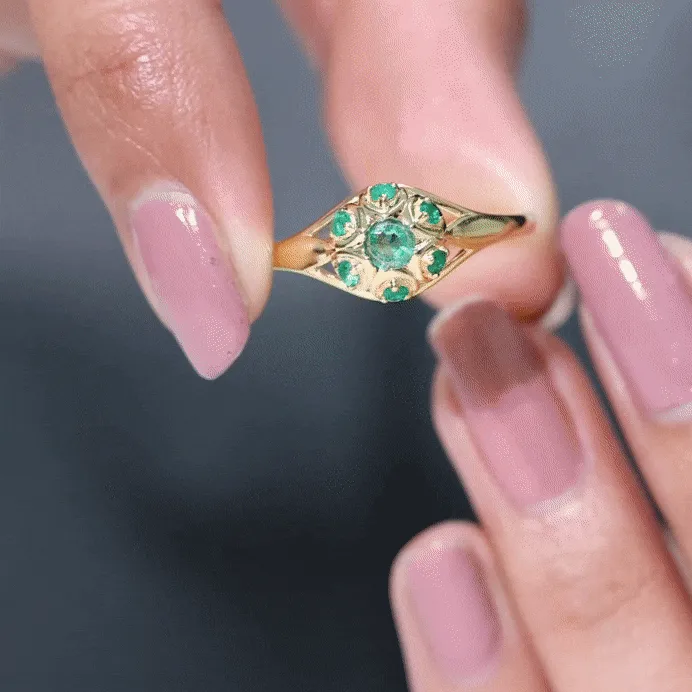 May Birthstone 1/2 CT Emerald Vintage Inspired Ring