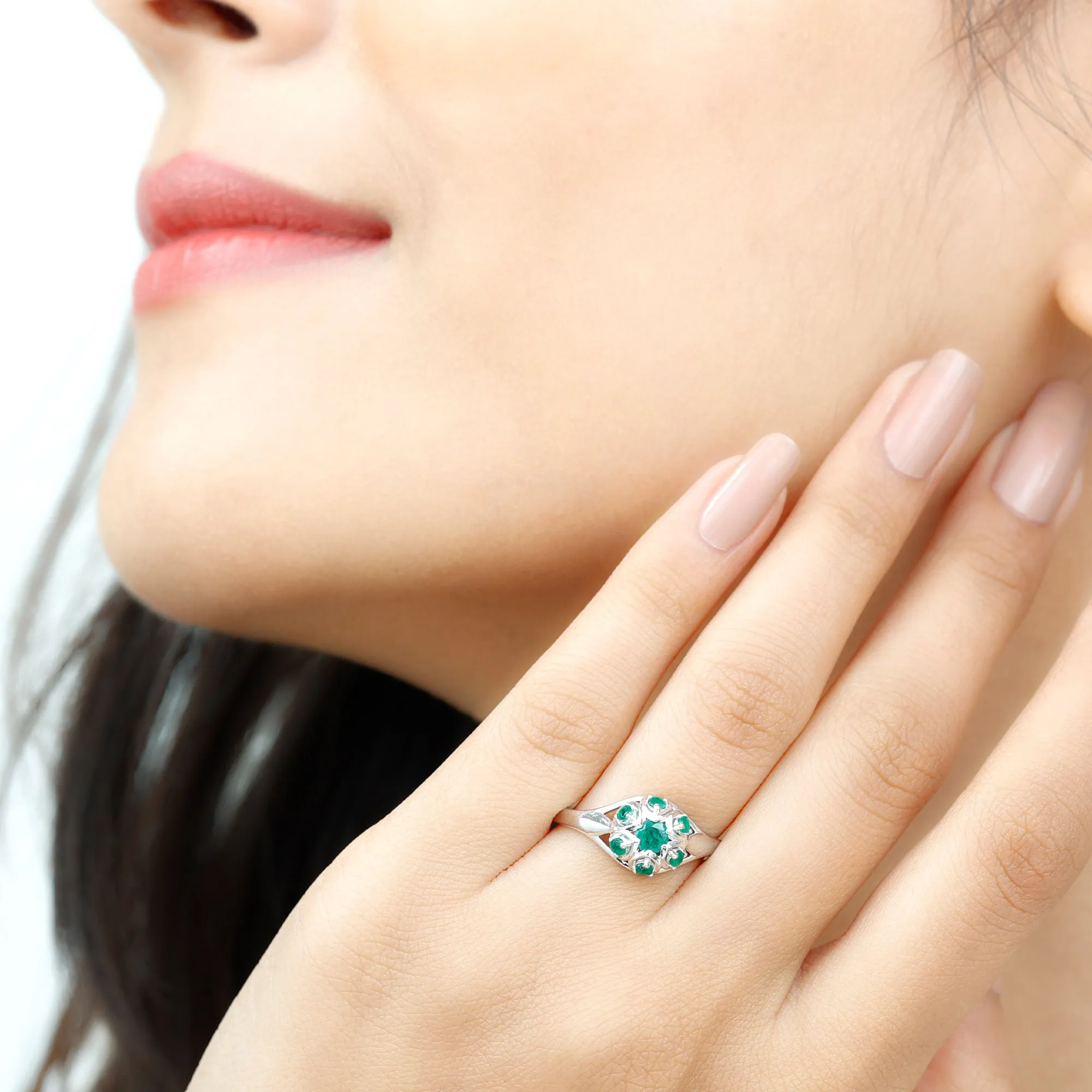 May Birthstone 1/2 CT Emerald Vintage Inspired Ring