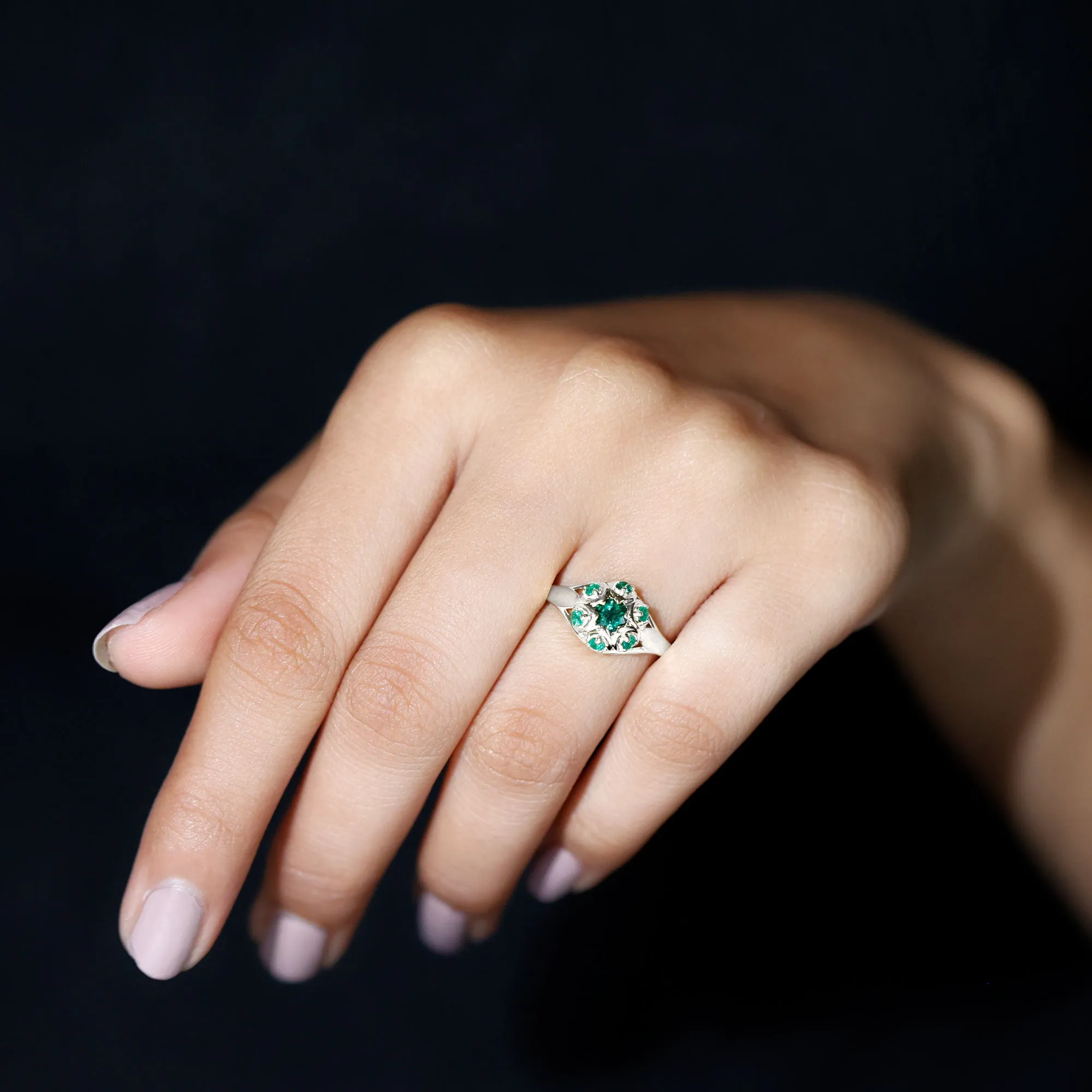 May Birthstone 1/2 CT Emerald Vintage Inspired Ring