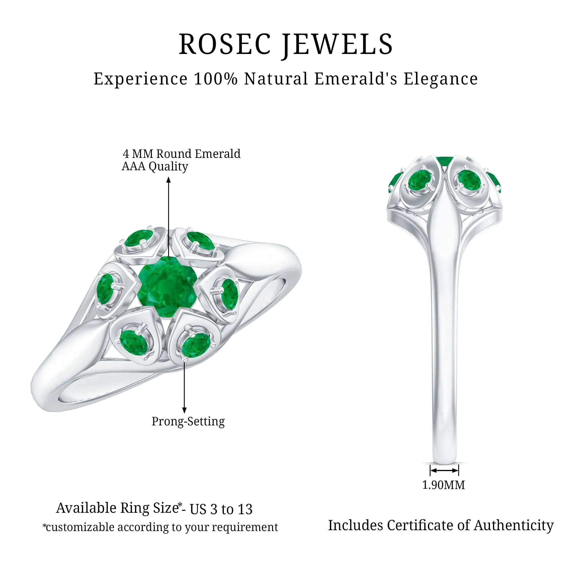 May Birthstone 1/2 CT Emerald Vintage Inspired Ring