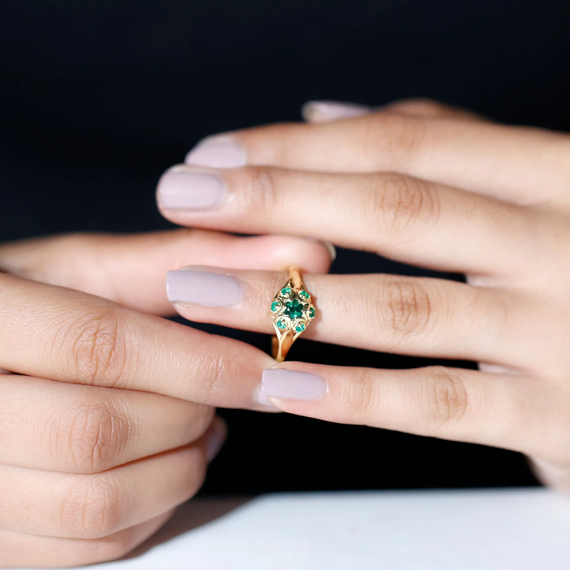 May Birthstone 1/2 CT Emerald Vintage Inspired Ring