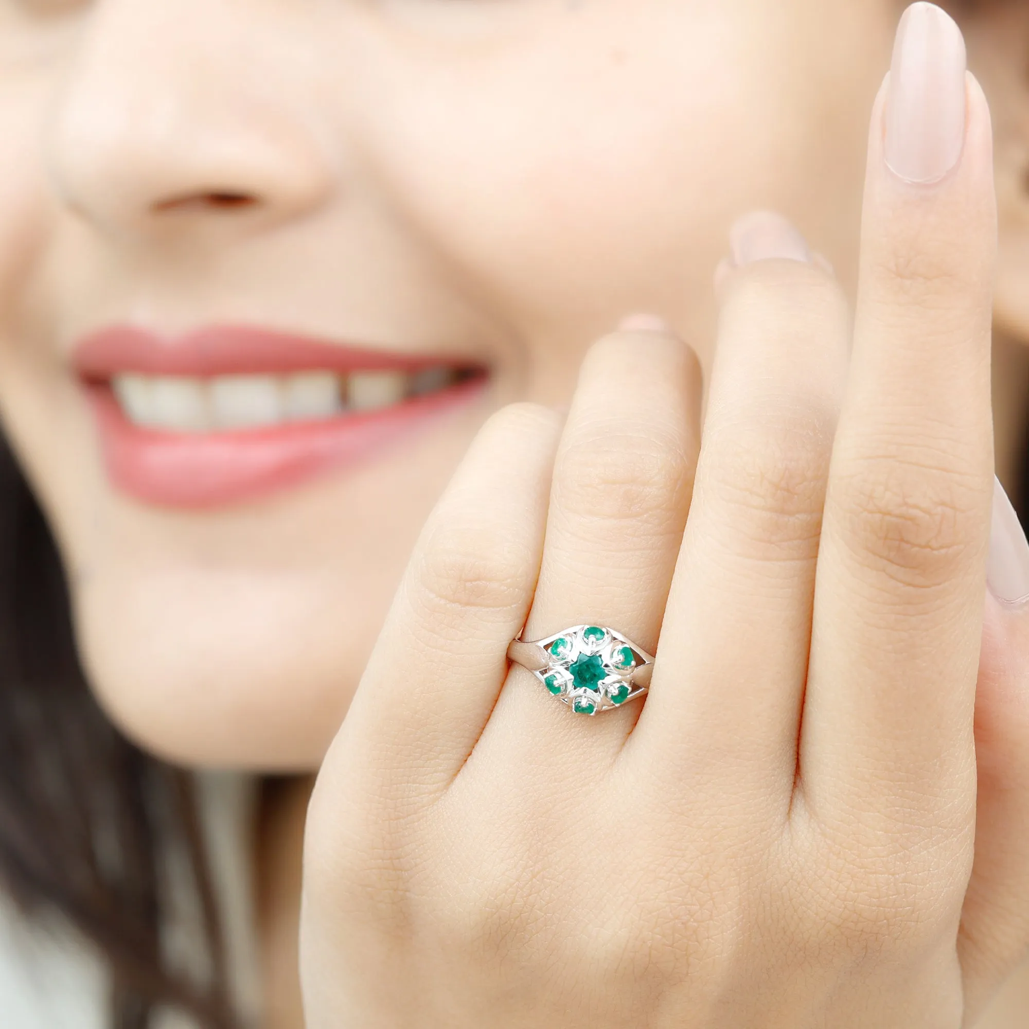 May Birthstone 1/2 CT Emerald Vintage Inspired Ring