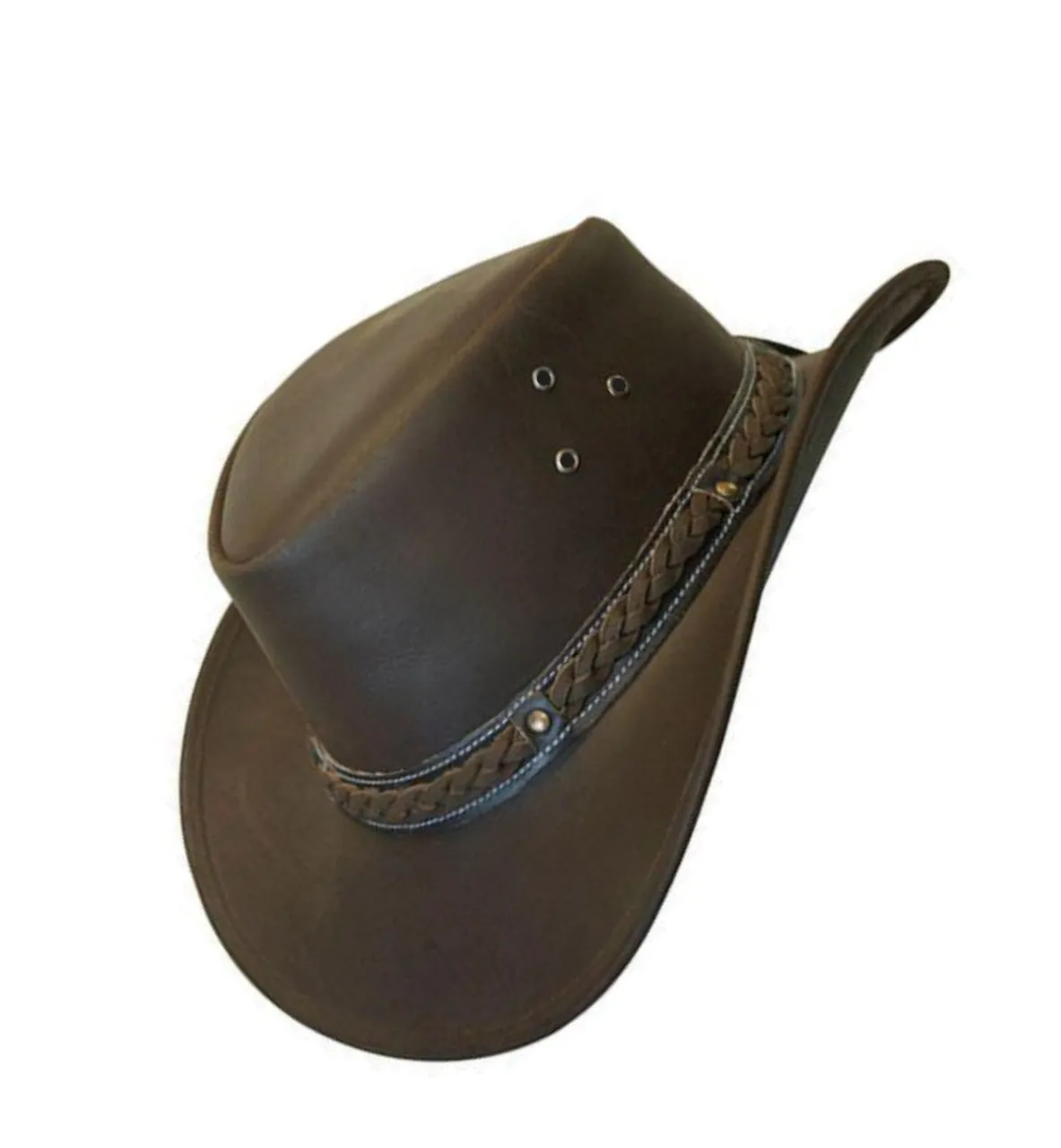 Men's Brown Leather Cowboy Hat With Braided Brown Leather Hat Band