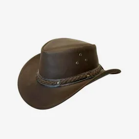 Men's Brown Leather Cowboy Hat With Braided Brown Leather Hat Band