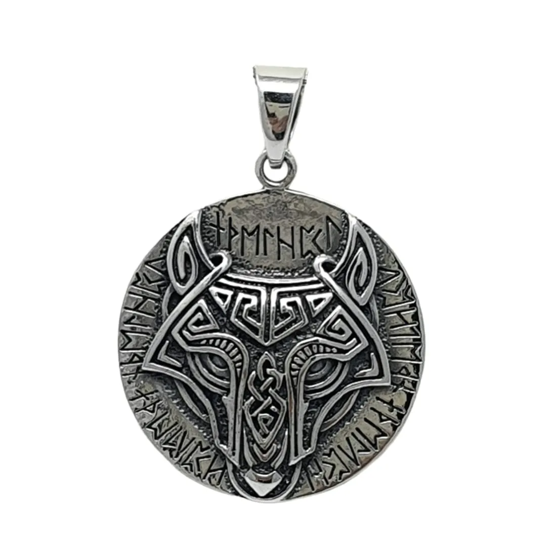 Mens Silver Wolf Pendant Viking Celtic Fenrir Wolf Head Pendant 925 sterling silver