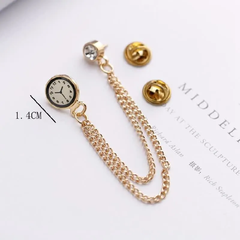 Men's Vintage Badge Clock Chain Brooch