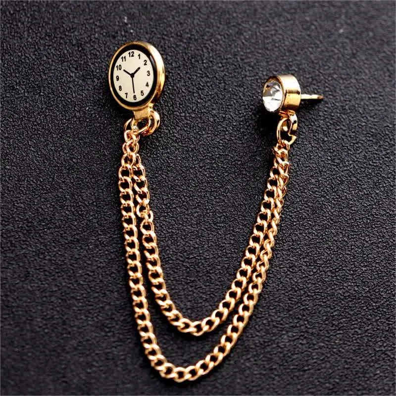 Men's Vintage Badge Clock Chain Brooch
