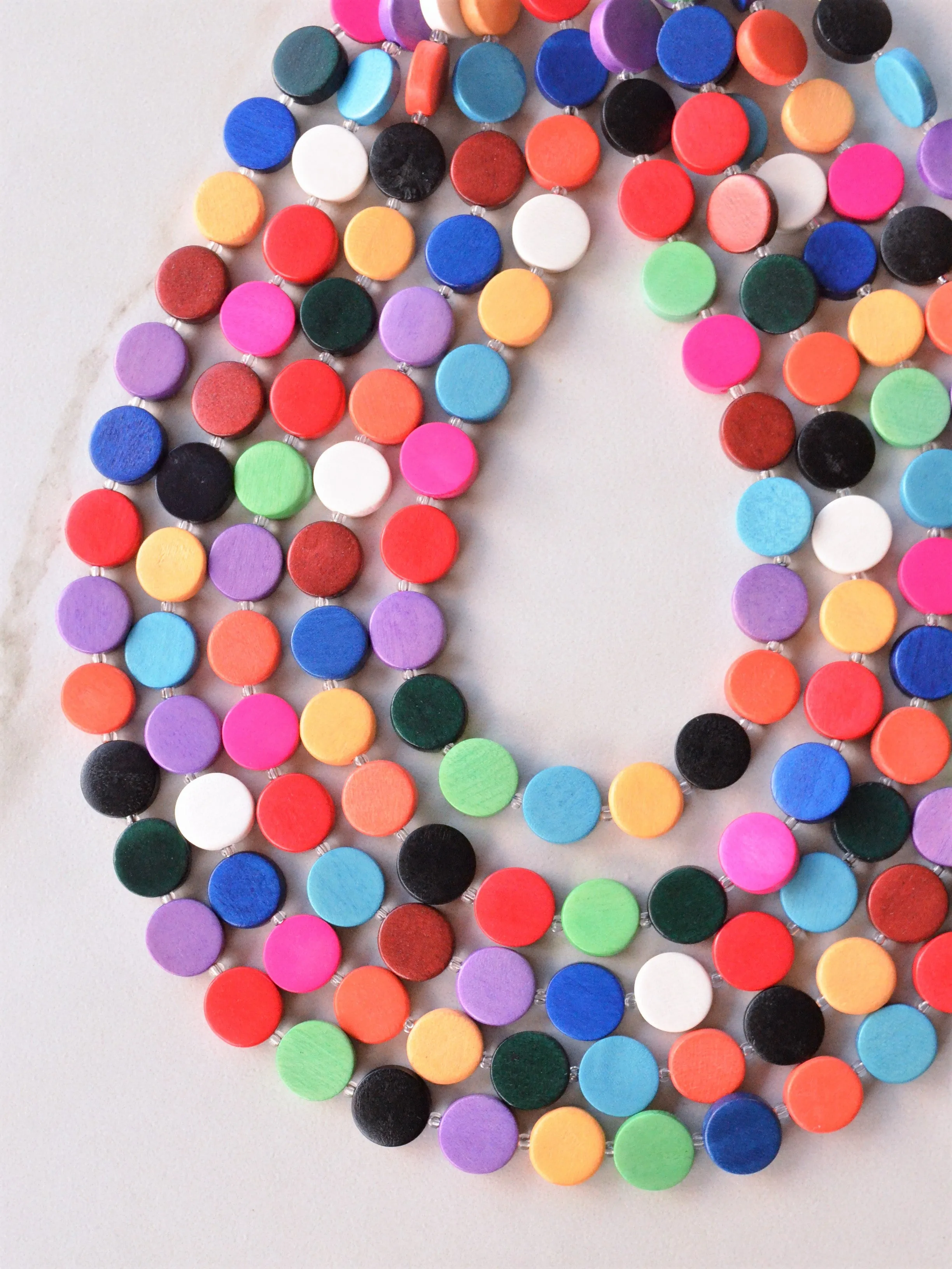 Multi Color Beaded Wood Multi Strand Chunky Statement Necklace - Charlotte