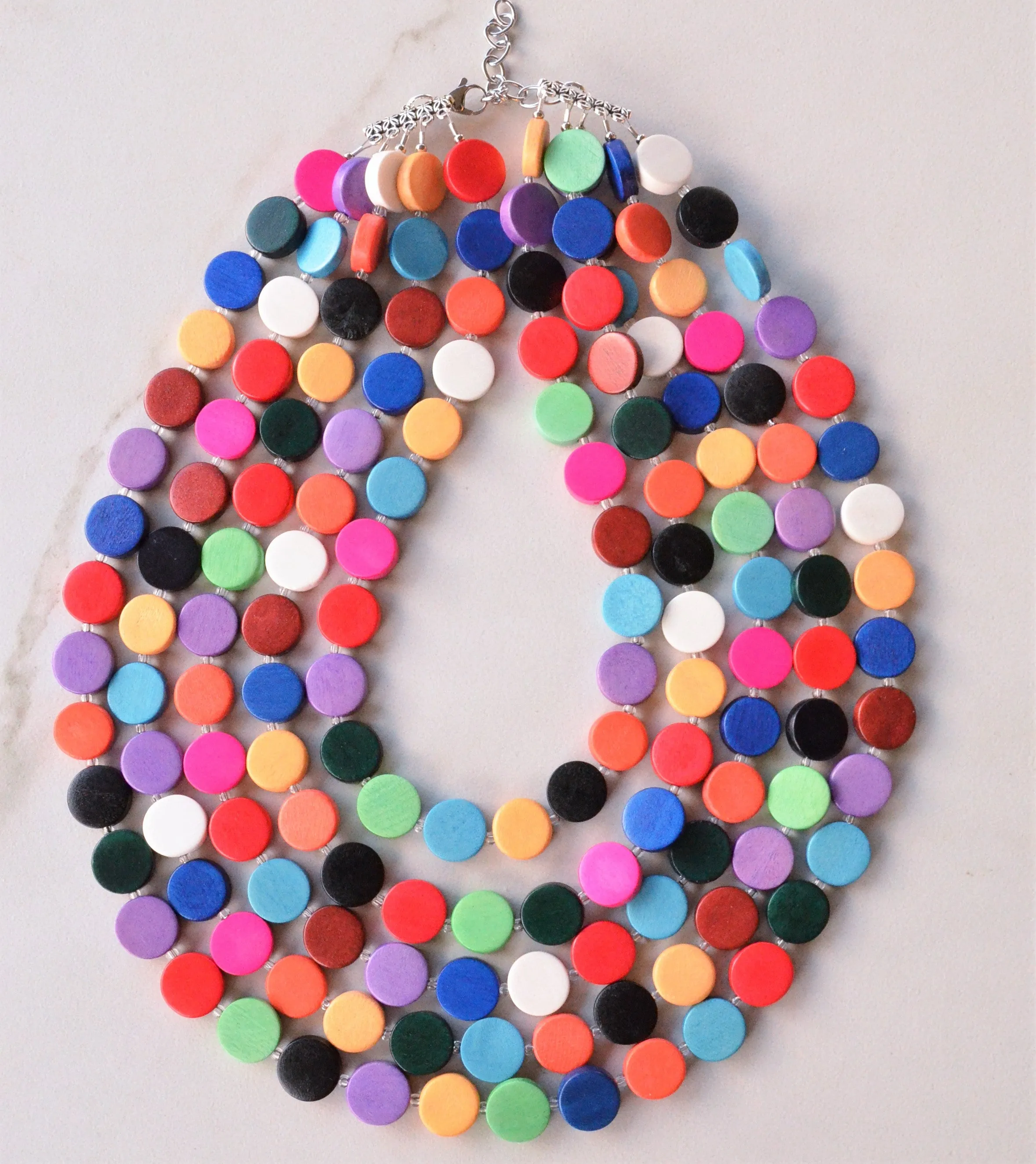 Multi Color Beaded Wood Multi Strand Chunky Statement Necklace - Charlotte
