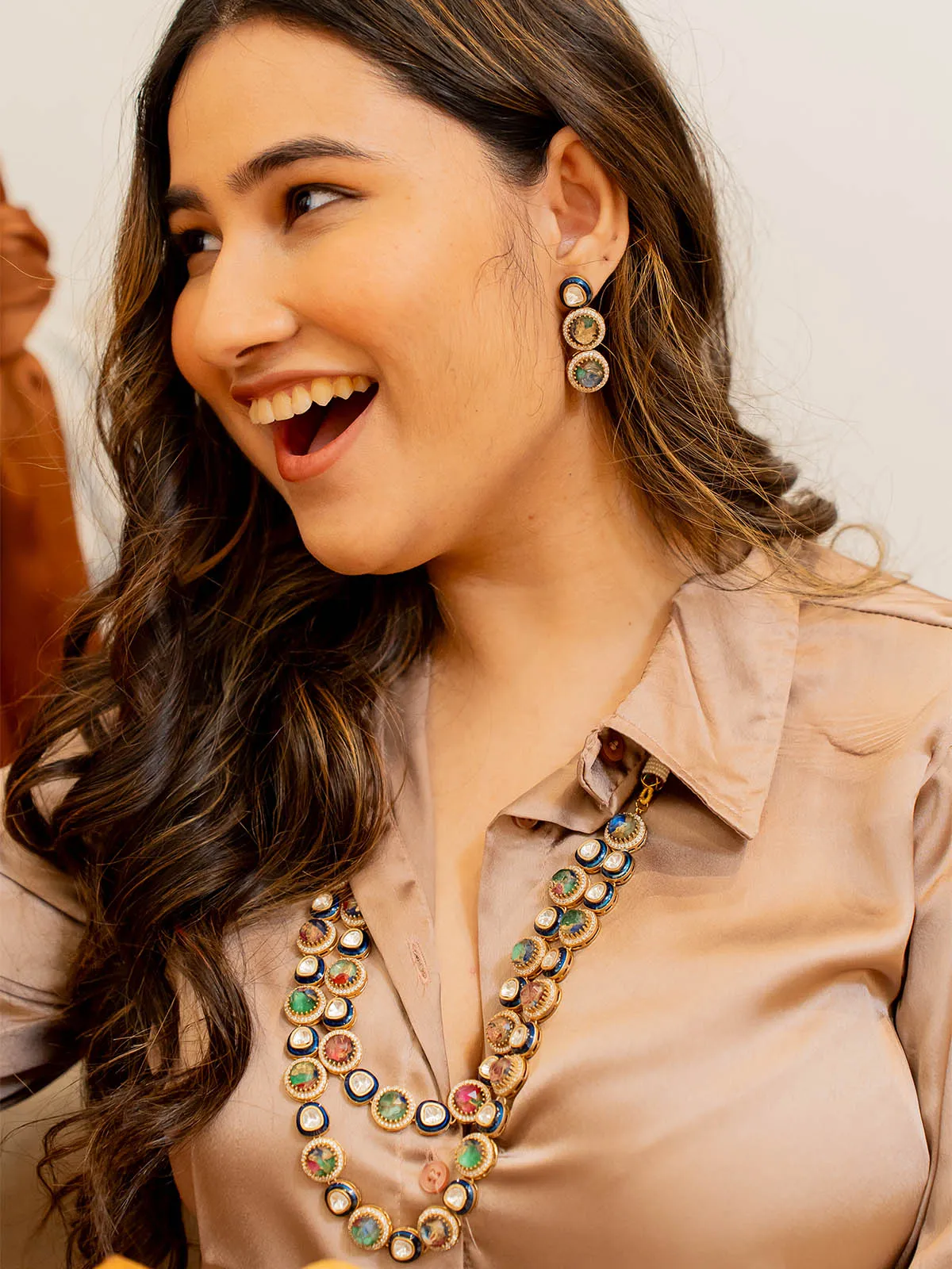 Multicolor Gold Plated Contemporary Necklace Set - CC-S14D