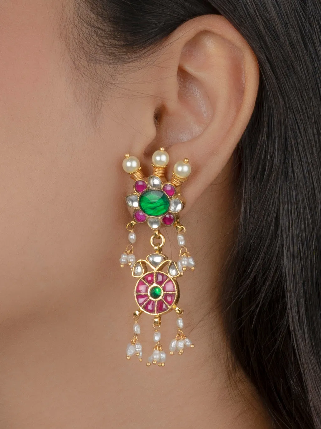 Multicolor Gold Plated Jadau Kundan Necklace Set - MS1034A