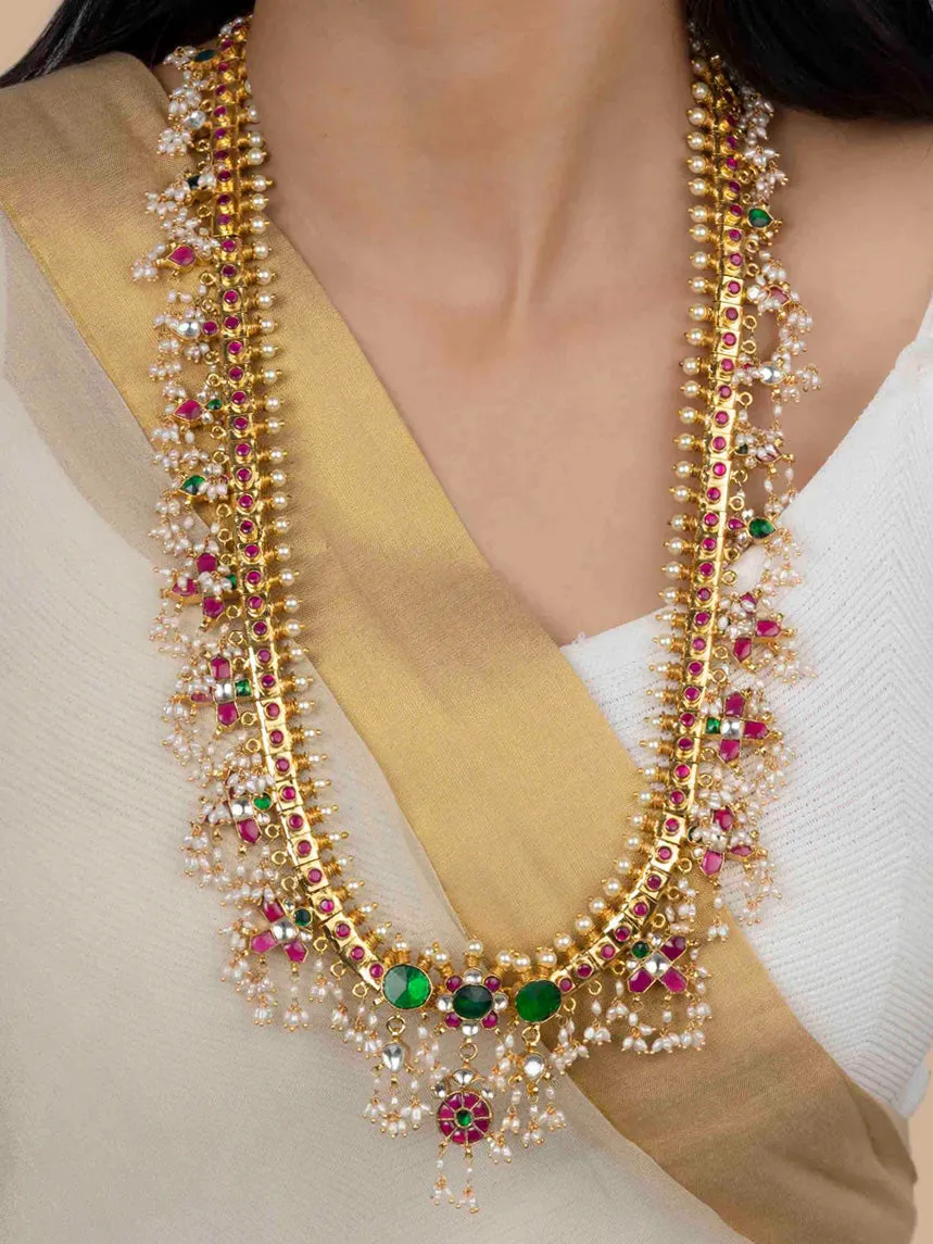 Multicolor Gold Plated Jadau Kundan Necklace Set - MS1034A