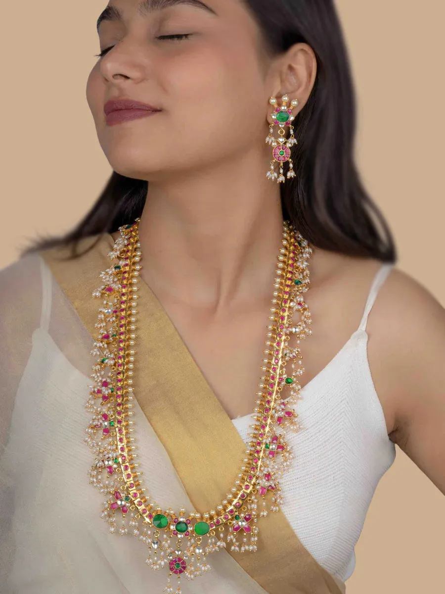 Multicolor Gold Plated Jadau Kundan Necklace Set - MS1034A