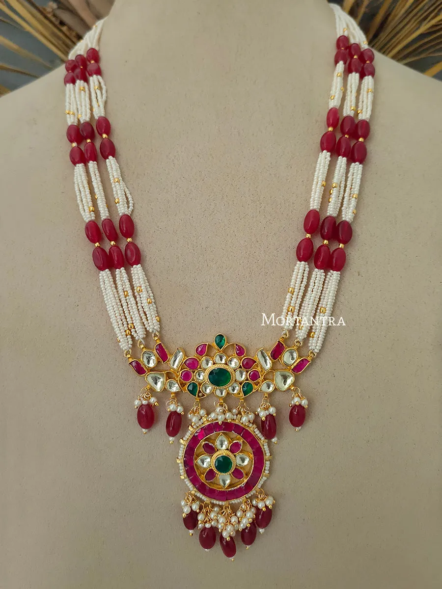Multicolor Gold Plated Jadau Kundan Necklace Set - MS1702MA
