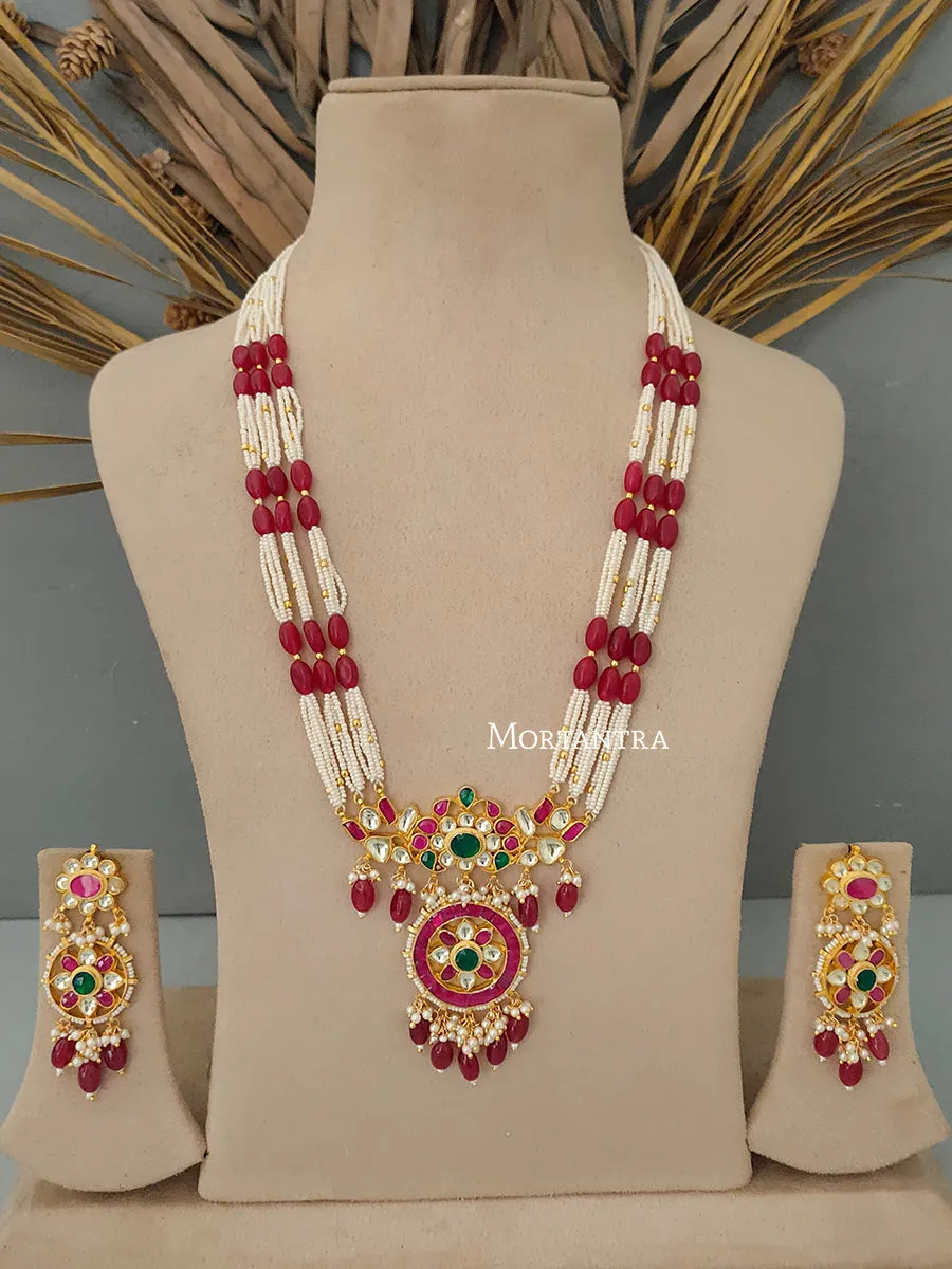 Multicolor Gold Plated Jadau Kundan Necklace Set - MS1702MA