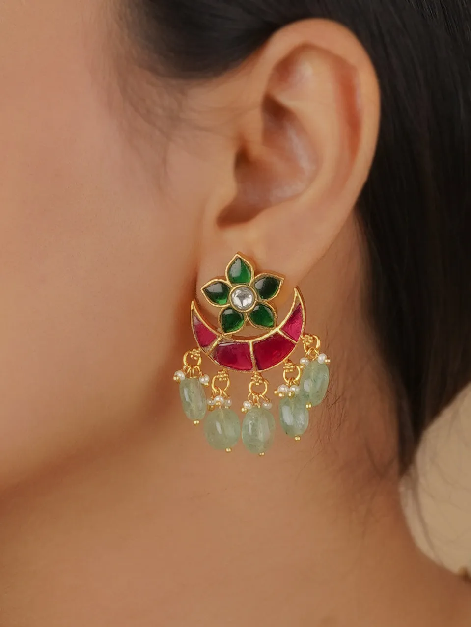 Multicolor Gold Plated Jadau Kundan Necklace Set - MS2107M