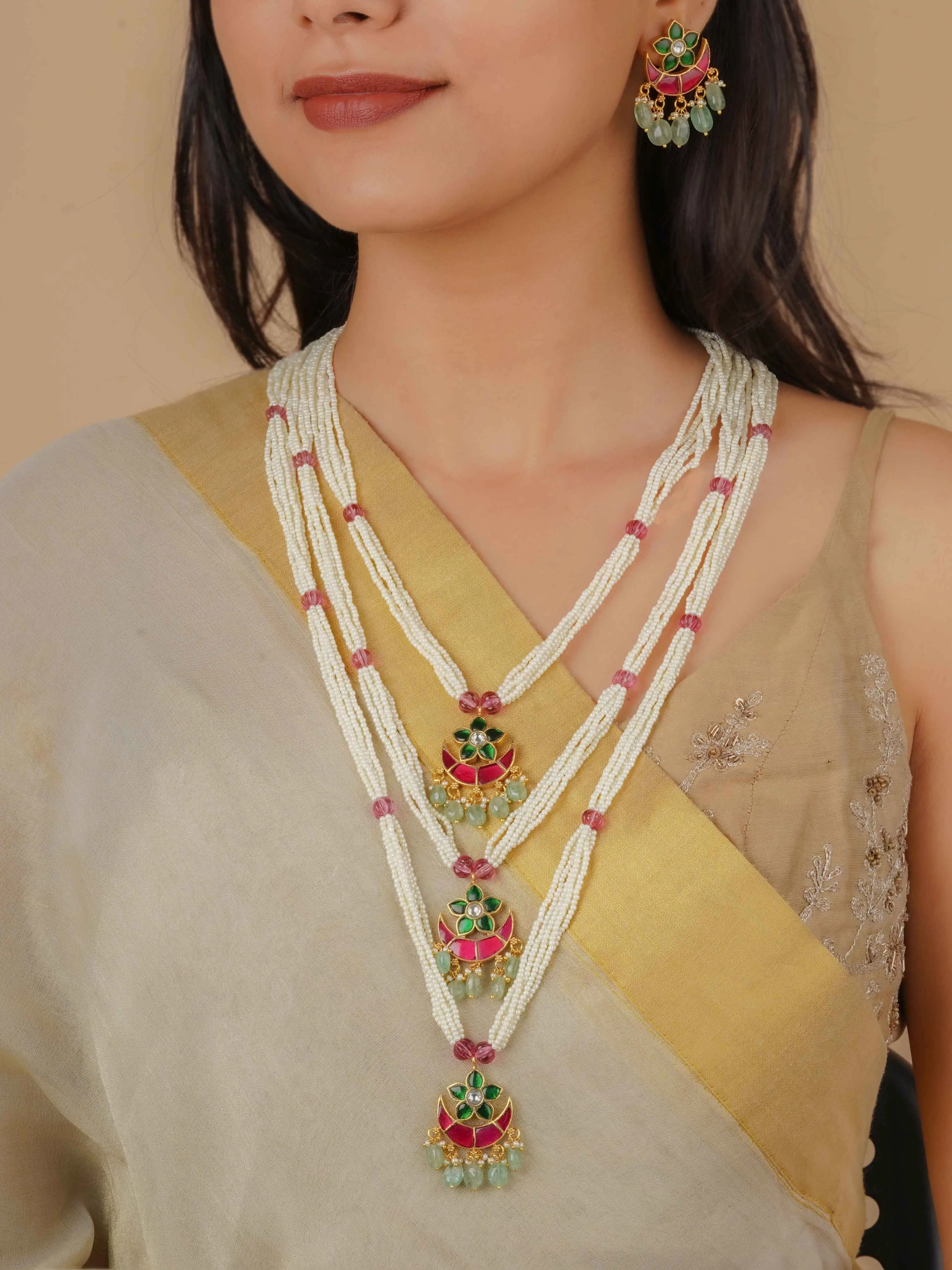 Multicolor Gold Plated Jadau Kundan Necklace Set - MS2107M