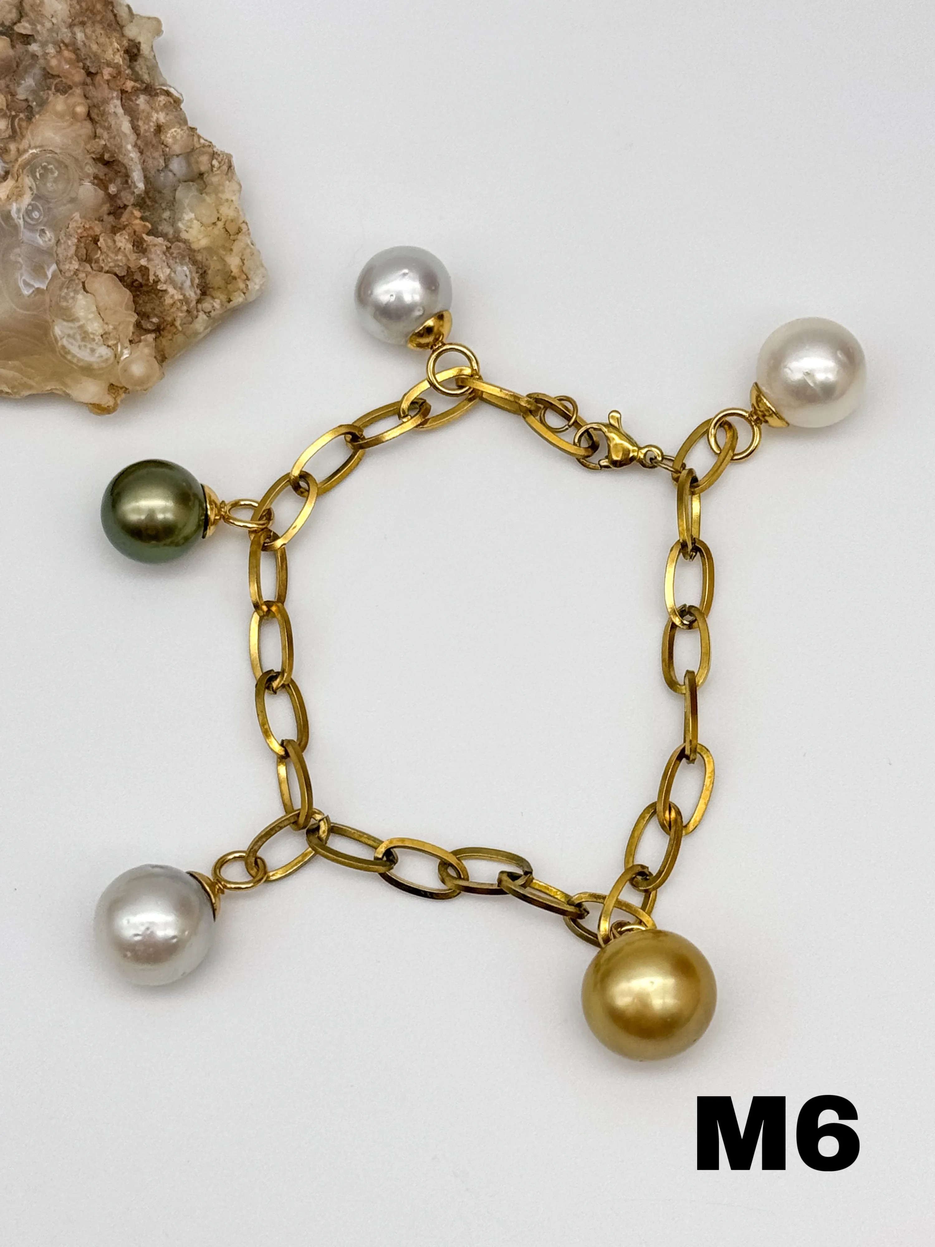 Multicolor South Sea Pearl Charm Bracelet