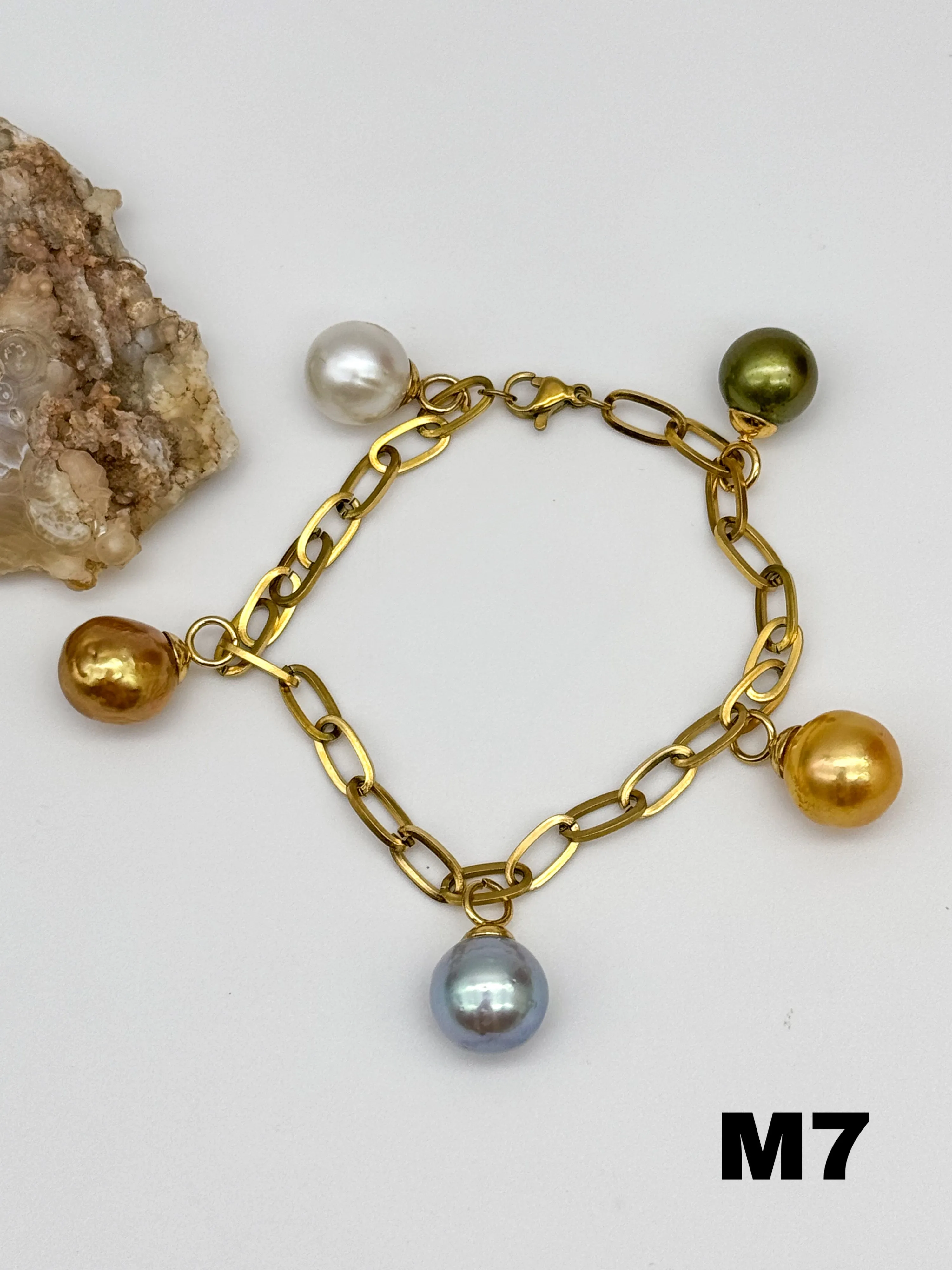 Multicolor South Sea Pearl Charm Bracelet
